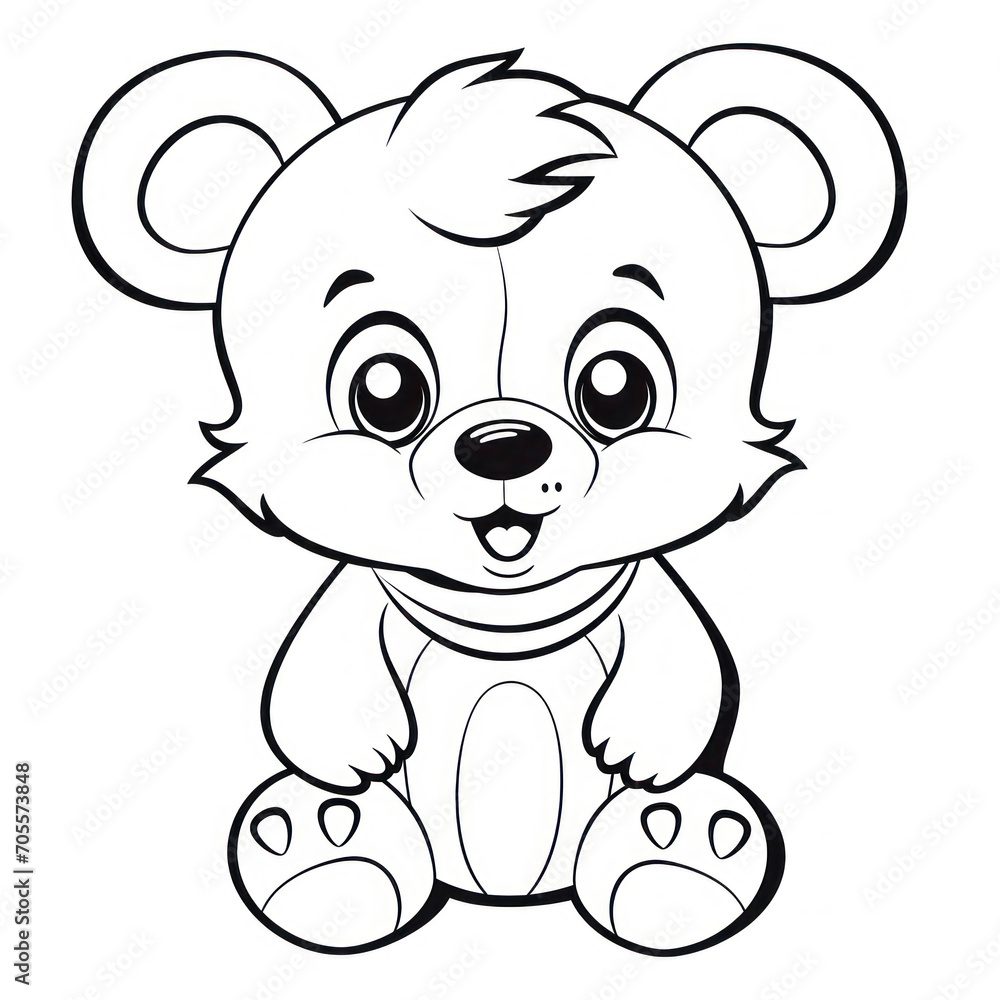 Black and White Cartoon Illustration of Cute Teddy Bear Animal Character for Coloring Book