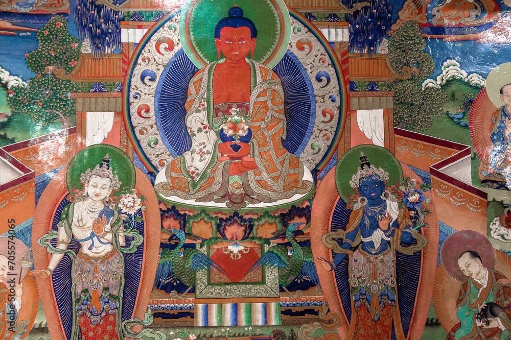 Amitabha, Chimre Monastery Frescoes, Thangki, Buddhist Art, Tibetan Buddhism