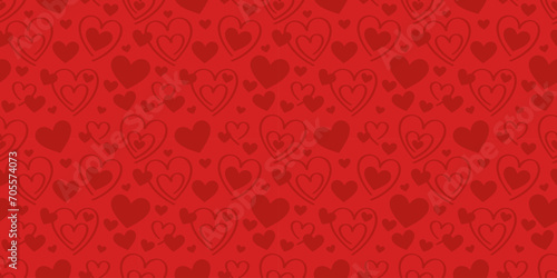 Red valentine day heart pattern background, seamless repeating vector texture, holiday wallpaper design