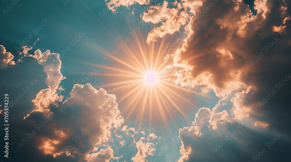 sun rays and clouds - obrazy, fototapety, plakaty 