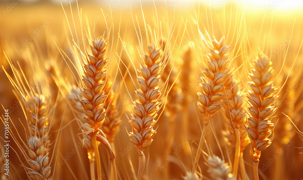 Wheat field. Ears of golden wheat close up. Beautiful Nature Sunset Landscape. Rural Scenery under Shining Sunlight. Background of ripening ears of meadow wheat field. Wheat field. Ears of golden wheat close up. Beautiful Nature Sunset Landscape. Rural Scenery under Shining Sunlight. Background of ripening ears of meadow wheat field.