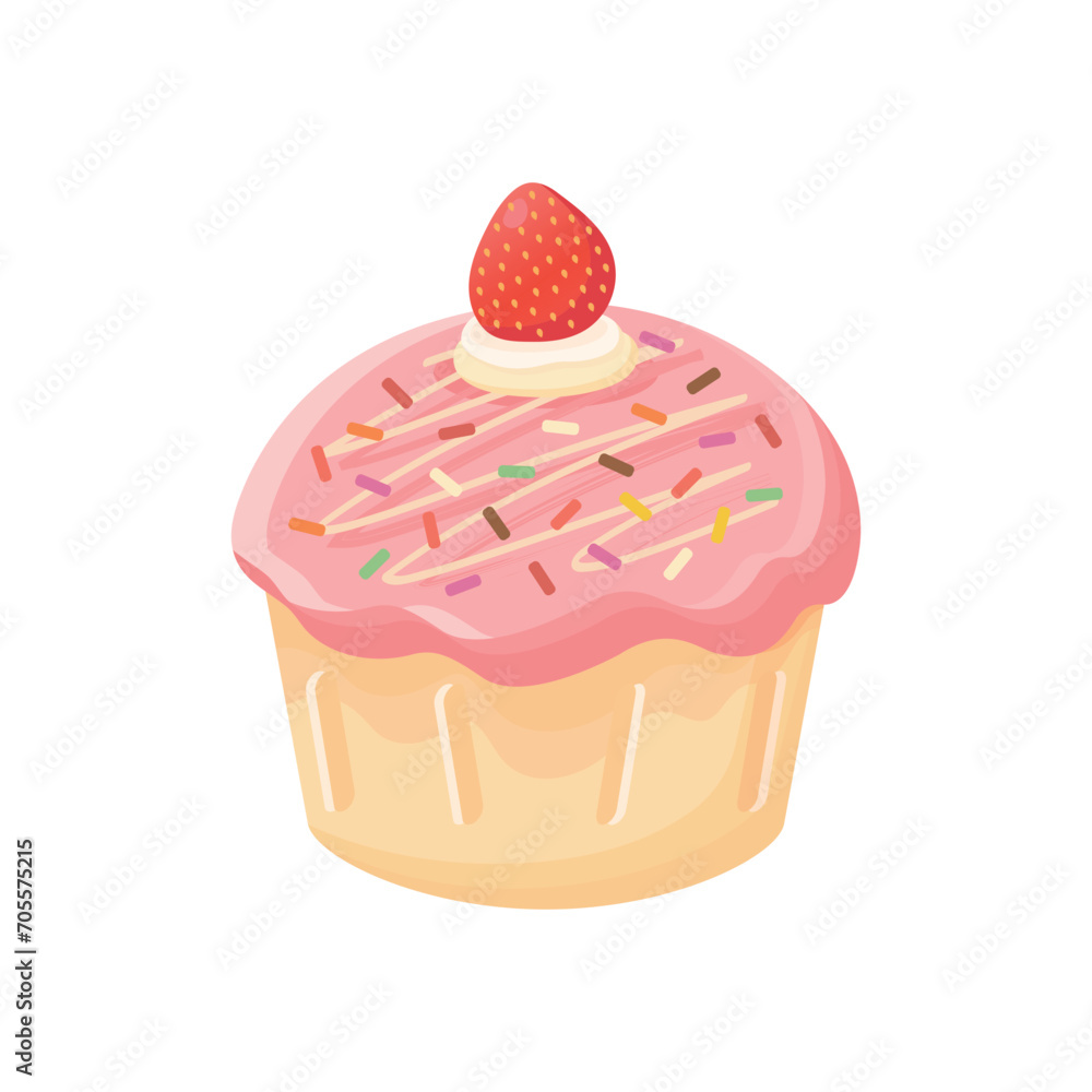 Cupcake with strawberry vector illustration on white background. Strawberry cupcake sweet dessert. Cupcake with strawberry vector illustration on white background. Strawberry cupcake sweet dessert.