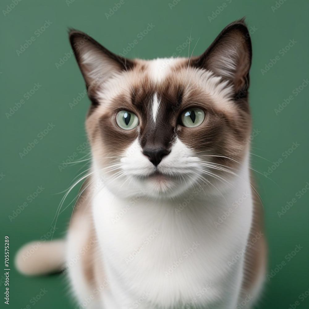snowshoe cat isolated on green background. ai generative snowshoe cat isolated on green background. ai generative