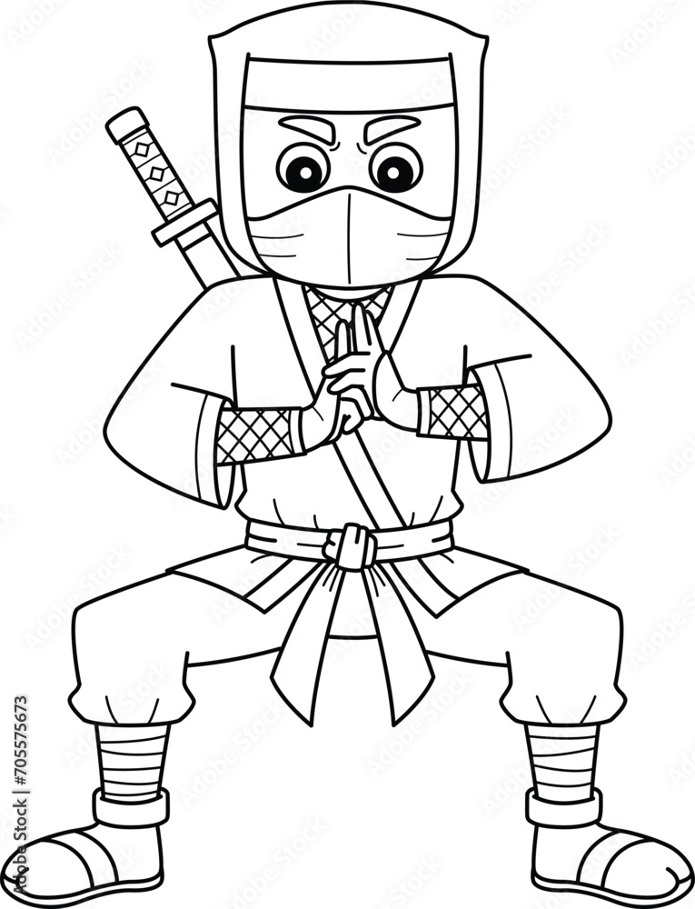 Ninja Doing Hand Seals Isolated Coloring Page 