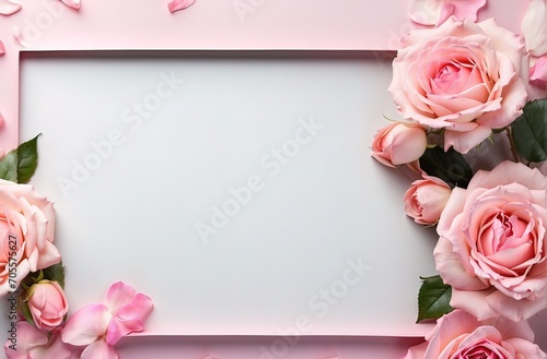 Greeting card with pink flowers frame, an empty space for texts