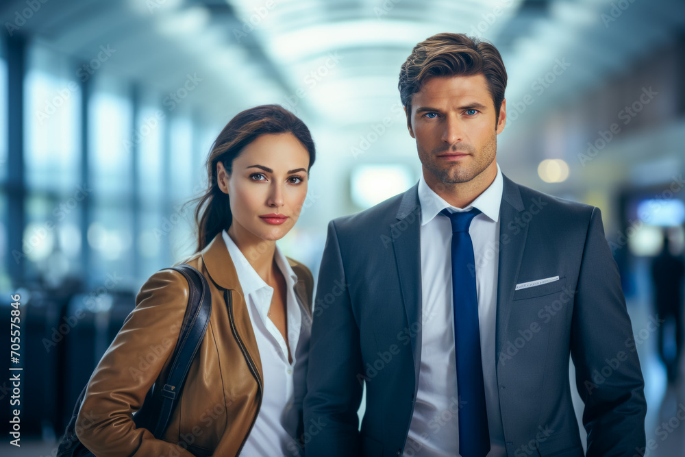Portrait of a confident businessman and business woman in airport