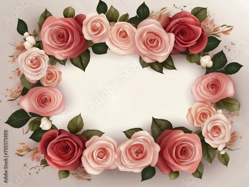 Greeting card with pink flowers frame  an empty space for texts