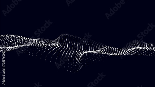 Futuristic wave of white smoothly moving dots on a black background. Vector EPS10.