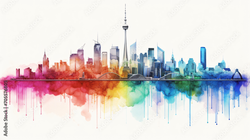 Multicolored spectrum silhouette of the city