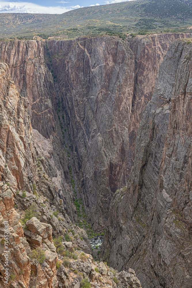 Close up of a gorge in the north rim of the Black Canyon of the Gunnison at Rock Point on the south rim