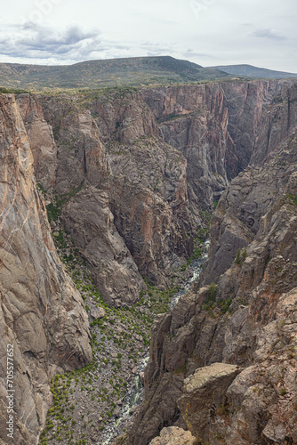 The bottom of the Black Canyon of the Gunnison seen from Chasm View on the south rim