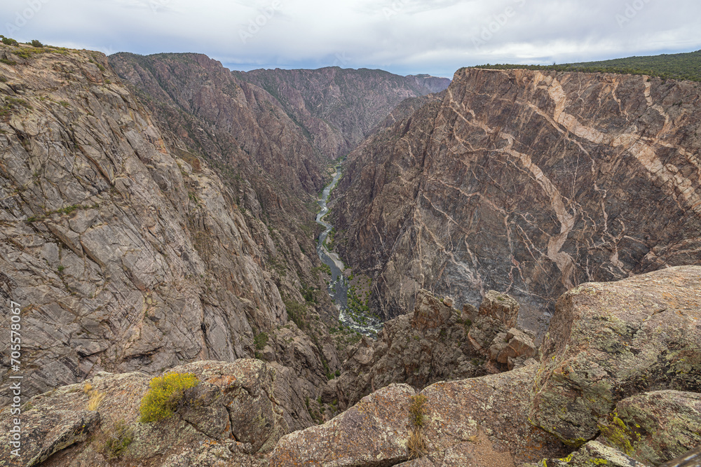 The Painted Wall and the Black Canyon of the Gunnison seen from Cedar Point on the south rim