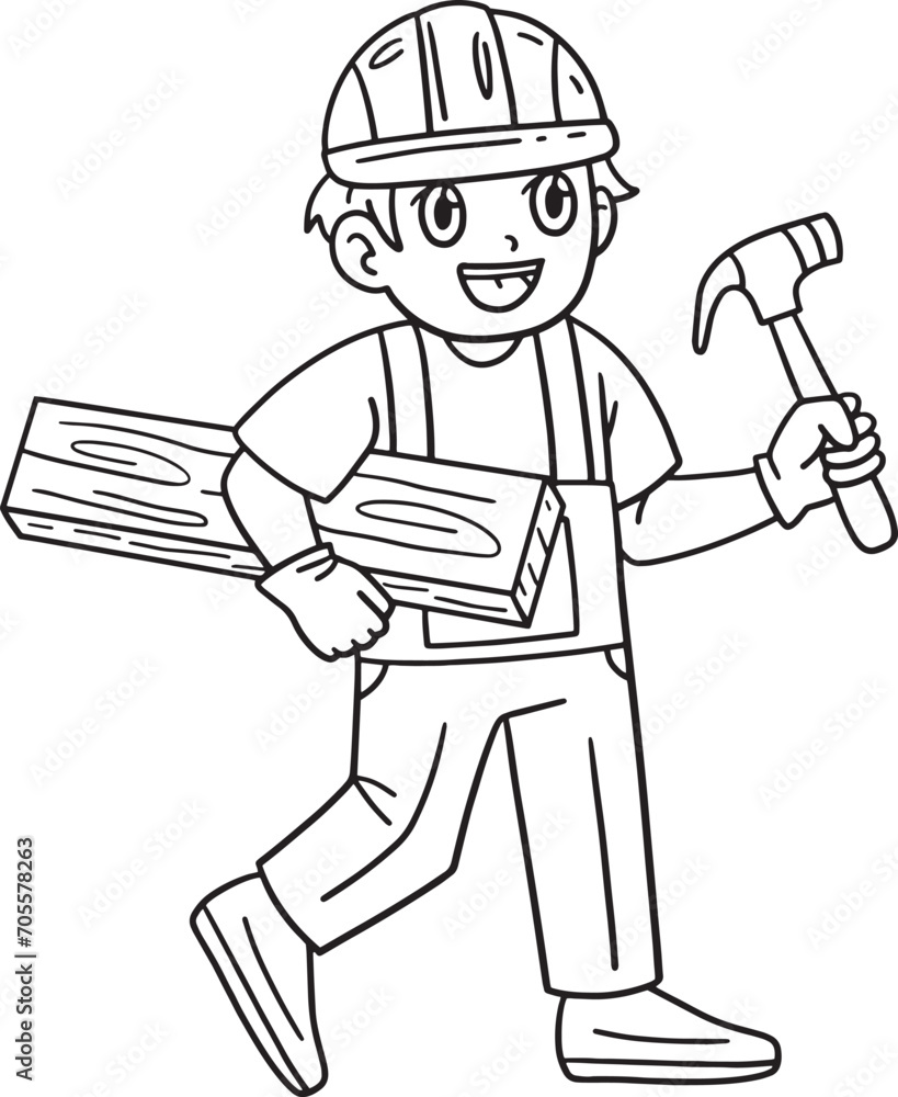 Construction Worker with Wood and Hammer Isolated Construction Worker with Wood and Hammer Isolated