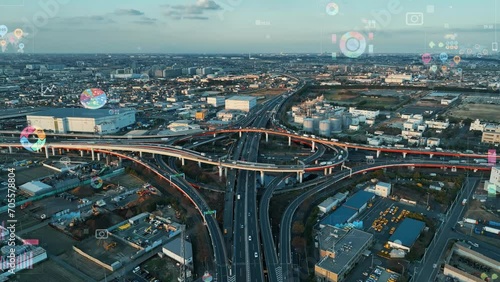 都市交通の空撮と統計データ