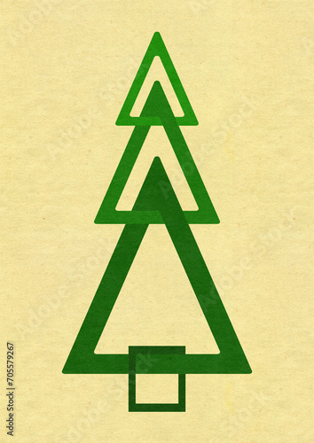 Sapin stylis   par trois triangles sur fond de papier ou de tissu jaune