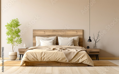 Cozy bedroom with a comfortable bed and stylish interior decor. © Uraiwan