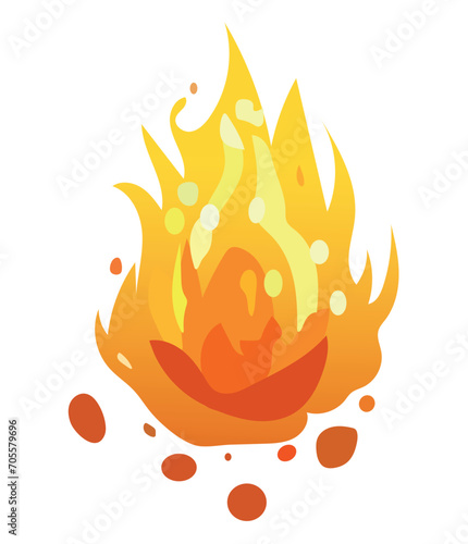 Fire element of colorful set. This fireplace illustration showcases a vividly colored mantel and dancing flames, making it a captivating design element. Vector illustration.