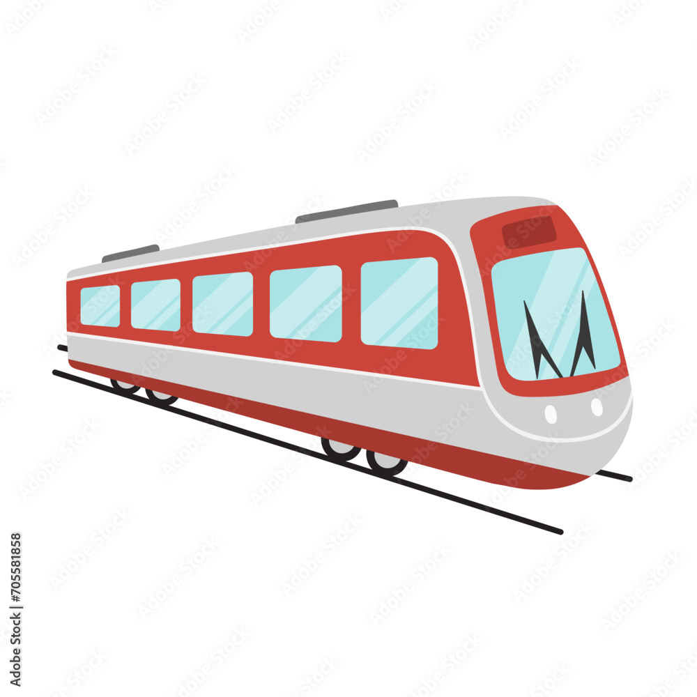 High speed train isolated on white background. Fast transport and railway in flat style. Vector illustration