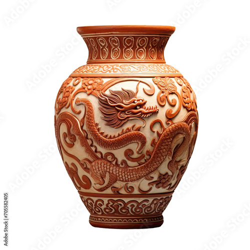 Beautiful Chinese dragon pattern vase on transparent background