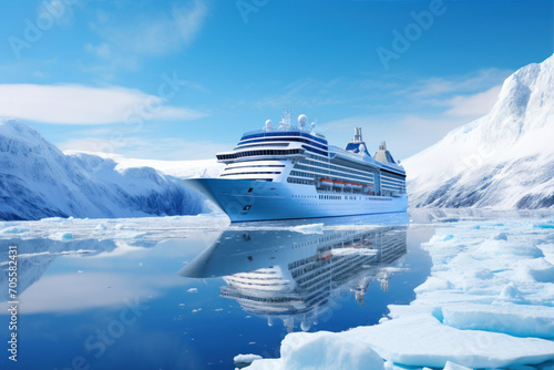 Cruise ship in the ocean with icebergs © Ula