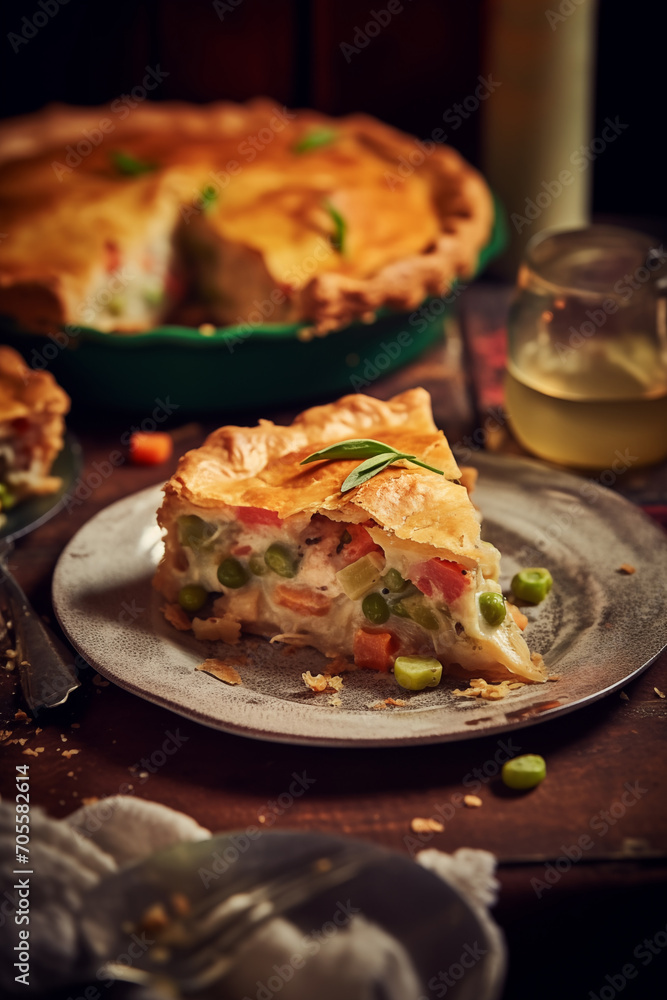 Homemade chicken pot pie with a golden crust Generative AI image Homemade chicken pot pie with a golden crust Generative AI image