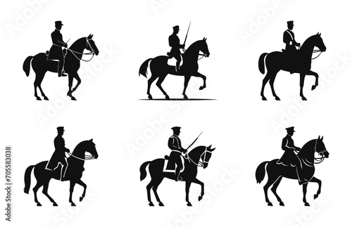 Cavalry on horseback silhouette black vector Set, Cavalry soldier on horseback Silhouettes