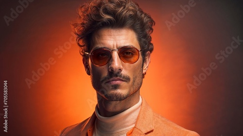 Trendy Male with Sunglasses in Peach Fuzz Suit