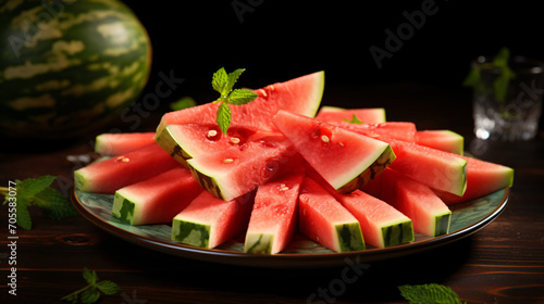 Slices of sliced watermelon on a plate are