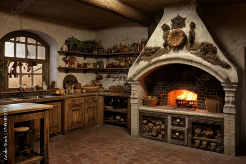 High-quality Italian kitchen oven. Wood fire. Generate Ai