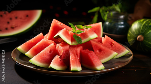 Slices of sliced watermelon on a plate are