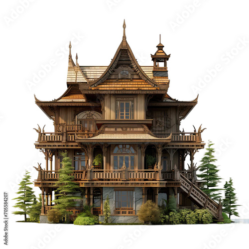 Realistic picture of Thai-style building on a transparent background