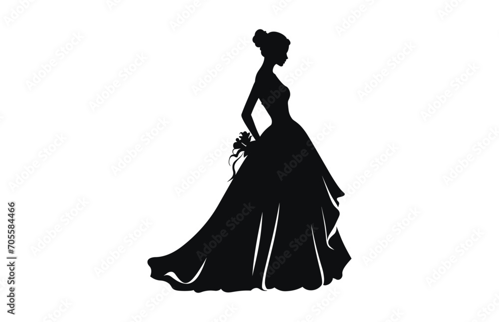 A Bride black silhouette vector art isolated on a white background