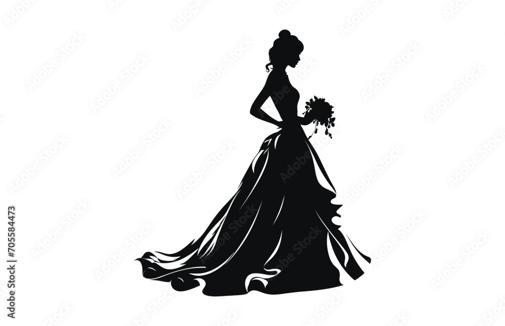 Bride vector black silhouette art isolated on a white background