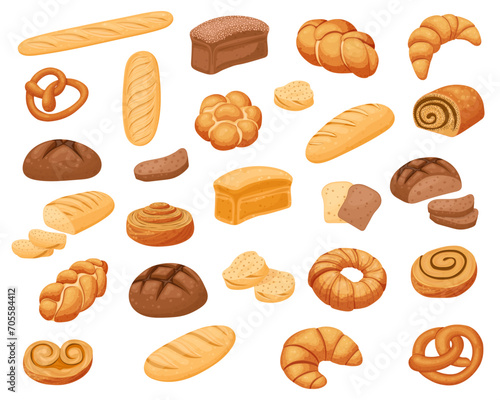 A set of rye and wheat bread, a bakery icon, sliced fresh bread. Fresh rolls and bread for toast. Vector