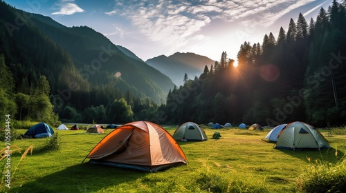 Campground activity camping mountains leisure camping river rest mountain summer landscape tent park sport campground hiking adventure forest sun nature.