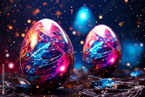 Easter background with eggs painted in space style