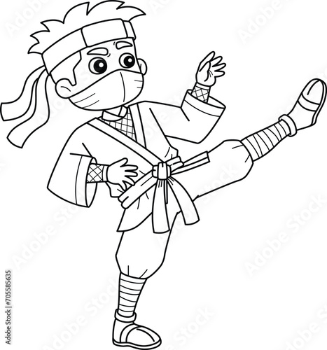 Ninja Doing Martial Arts Isolated Coloring Page 