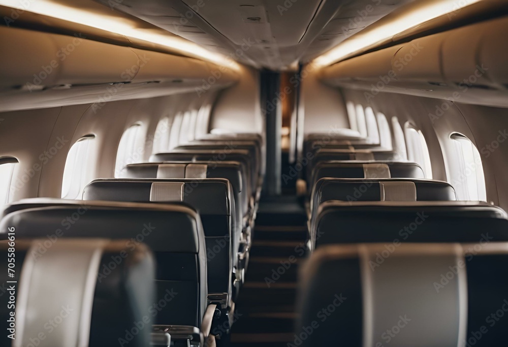 AI generated illustration of a spacious interior of an airplane with an array of comfortable seats