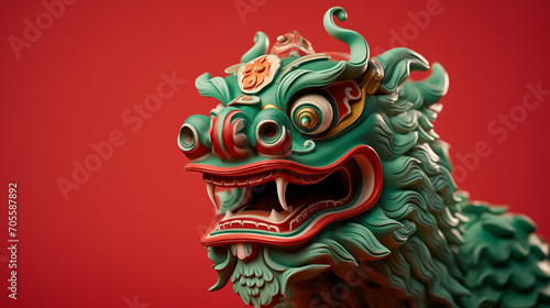 Lion dance on Chinese New Year Yellow-red-green lion on yellow-red-green background, isolated
