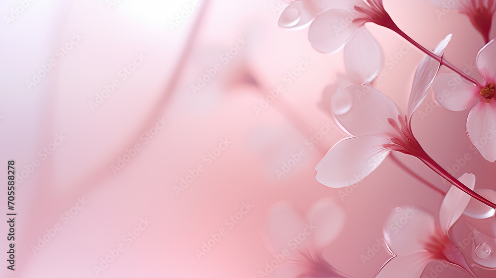 Fototapeta premium Pink background for spring, calmness, peace, love or cancer concepts. Cherry blossoms in bloom, symbolizing renewal and hope. Elegant pink petals in ice. Frosty natural winter or spring background