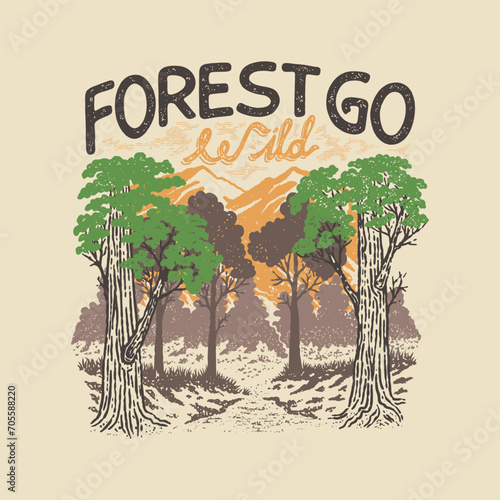forest illustration tree graphic mountain design wood badge outdoor vintage nature drawing wilderness