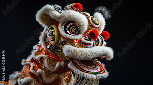 chinese new year,lion dance isolated,wall Red, yellow, green  © kitidach