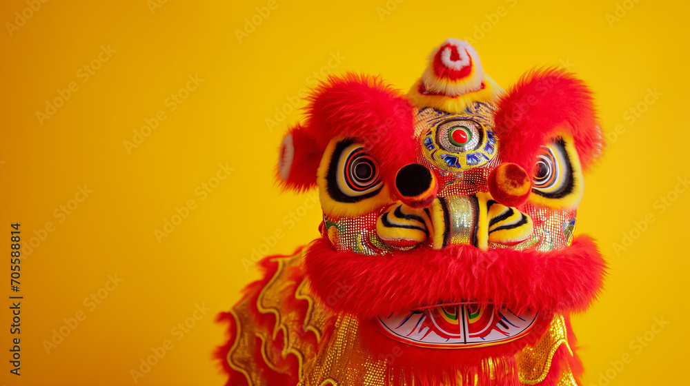 chinese new year,lion dance isolated,wall Red, yellow, green 