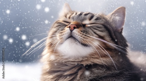 funny Manx cat enjoying Snowflakes © keystoker