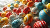 Close-up of Sweets multi colored candies on a dark color background.
