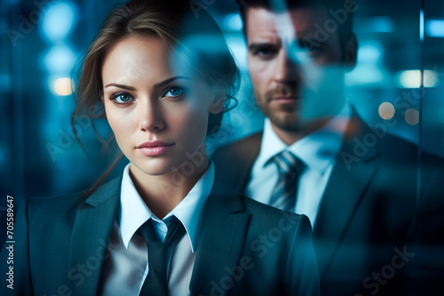 Successful young business people posing together in office. portrait of business man and woman