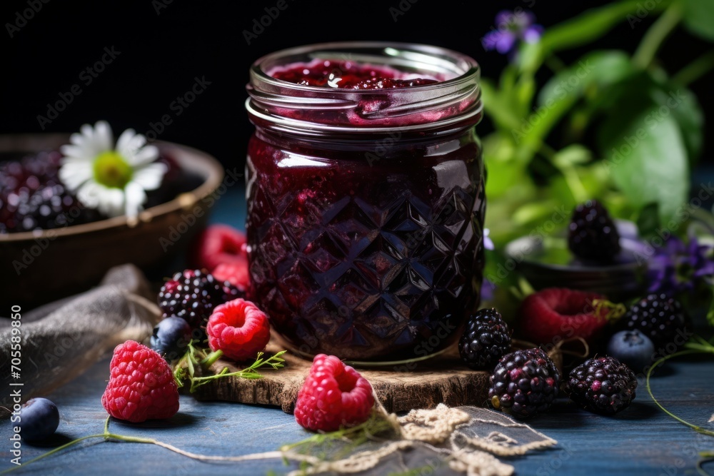 Sweet Jar wild berry jam. View spoon. Generate Ai Sweet Jar wild berry jam. View spoon. Generate Ai