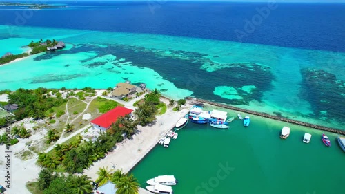 Huraa Island - Maldives - Aerial view with landing at the harbor photo