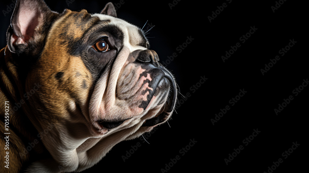 Focused look of a bulldog trained dog profile portrait
