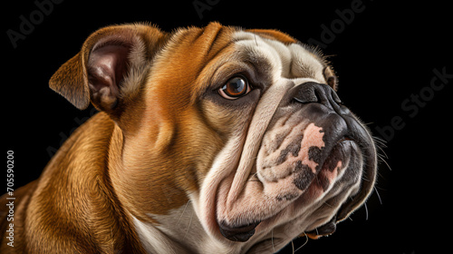 Focused look of a bulldog trained dog profile portrat photo